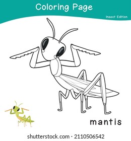 Coloring insects worksheet page. Educational printable coloring worksheet. Coloring game for preschool children. Black and white vector illustration. Motor skills education.