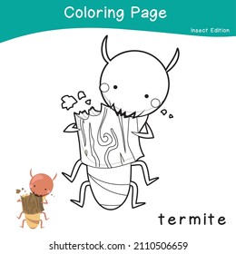 Coloring insects worksheet page. Educational printable coloring worksheet. Coloring game for preschool children. Black and white vector illustration. Motor skills education.