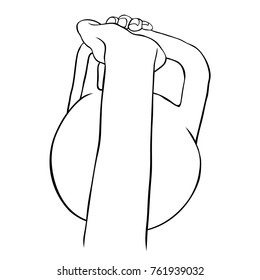 coloring kettlebell tool hand to pull muscle weightlifting vector illustration