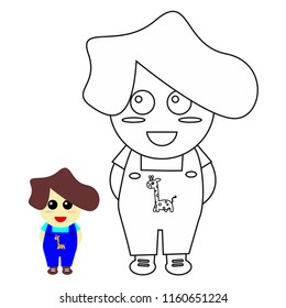 Coloring kids character funny cute vector illustration cartoon