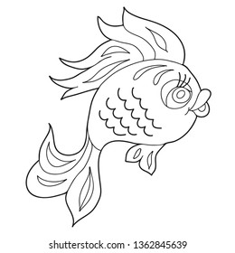 Coloring for kids. A fish. Hand drawn. Black and white vector illustration.