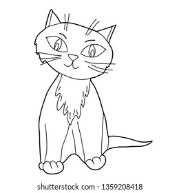 Coloring for kids. Sitting cat. Hand drawn. Black and white vector illustration.