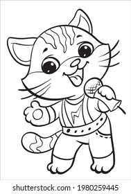 Coloring. The kitten plays the guitar.