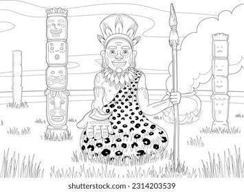 Coloring with a leader of an African tribe