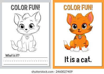 Coloring and learning activity with cute cat