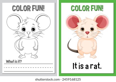 Coloring and learning activity with cute rat