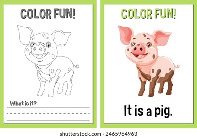 Coloring and learning activity with a pig illustration
