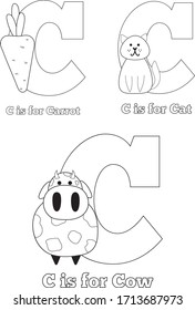 Coloring letter C all objects in one printable vector