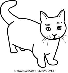 Coloring line page of the cartoon fluffy Munchkin cat, coloring book for kids

