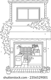 Coloring and Linework Vector of Storefront, Estate, Home, House, Shop, Store, Building.
