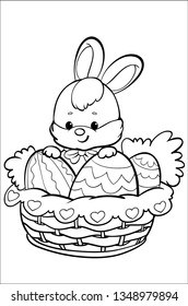 coloring little bunny in easter basket and eggs 4
