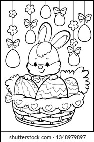 coloring little bunny in easter basket and eggs 3
