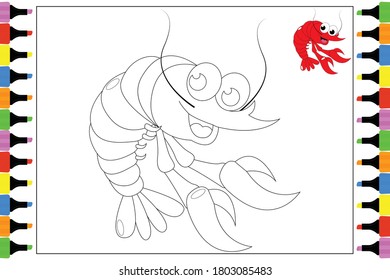 Coloring lobster animal , simple vector illustration