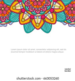 Coloring mandala border isolated on a white background, oriental ethnic boho element,  vintage arabic floral design, decorative indian doodle vector illustration.