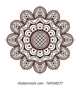 Coloring. Mandala flower decoration,hand drawn round ornament. Hand drawn black on a white background. Fashion motif can be used to print on the phone, tattoo, for paper, textile, cloth fabric print. 