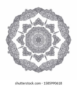 Coloring mandala, rosette, snowflake, on white background