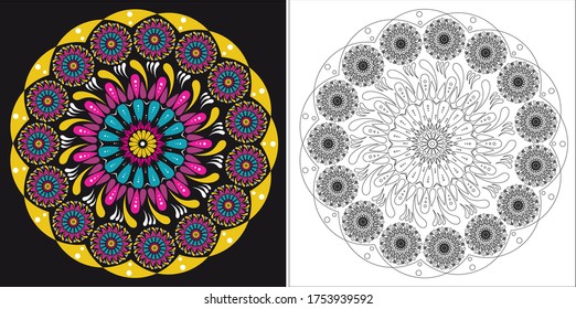 Coloring mandala template for adults and kids.