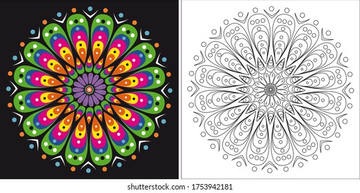 Coloring mandala template for adults and kids.