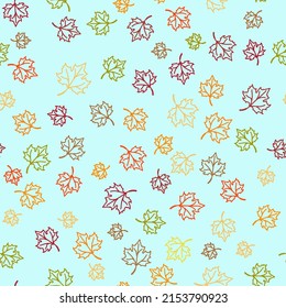 Coloring Maple leaves on blue background. Seamless pattern for textile, wallpapers, gift wrap and scrapbook. Vector illustration.
