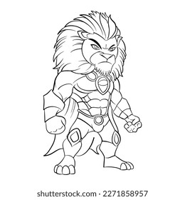 Coloring mascot with bird character lion, king of the jungle, cartoon illustration