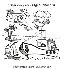 Coloring. Mathematics for children. Color only the largest objects