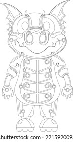 Coloring of mechanical dragon. Vector illustration.