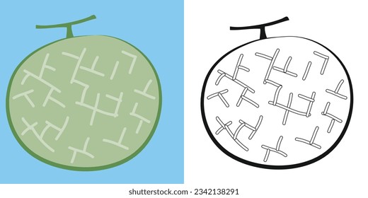 Colorando la fruta del melón. Simple página de colorear para los niños. Actividad divertida para los niños. Hoja de trabajo de coloreado educativo imprimible. La coloración de los niños. Ilustración vectorial.