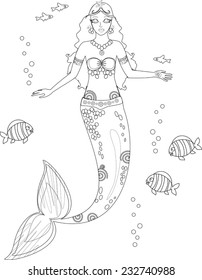Coloring with mermaid and fish