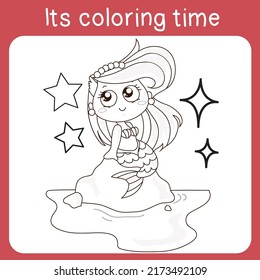 Coloring Mermaids Activity. Coloring Sheet For Children. Vector Illustrations.