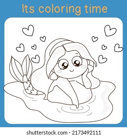 Coloring Mermaids Activity. Coloring Sheet For Children. Vector Illustrations.