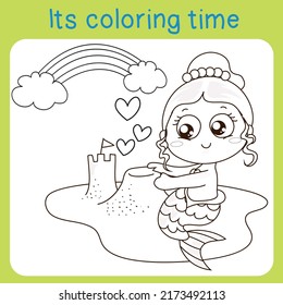 Coloring Mermaids Activity. Coloring Sheet For Children. Vector Illustrations.