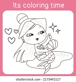 Coloring Mermaids Activity. Coloring Sheet For Children. Vector Illustrations.