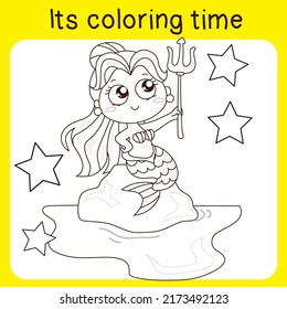 Coloring Mermaids Activity. Coloring Sheet For Children. Vector Illustrations.