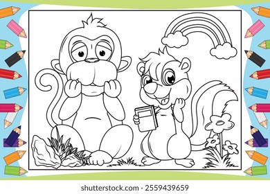 coloring monkey and skunk for kids