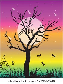 Coloring Moonlight night Vector illustration
