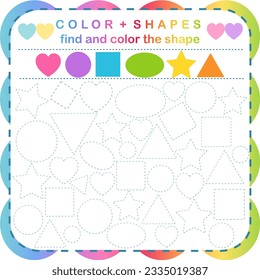 Coloring multiple shapes. Learn shapes and geometric figures. Preschool or kindergarten worksheet for practicing motor skills. Vector illustration for  inspiration activities preschool  basic fun game