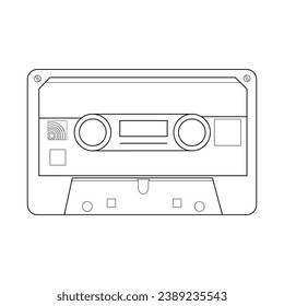 Coloring music cassette or disk. Stereo DJ tape, vintage 90s cassettes tapes and audio tape. antique radio play cassette. coloring page