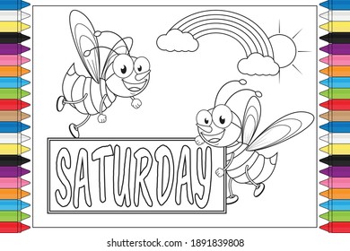 coloring name of day for kids, simple vector illustration