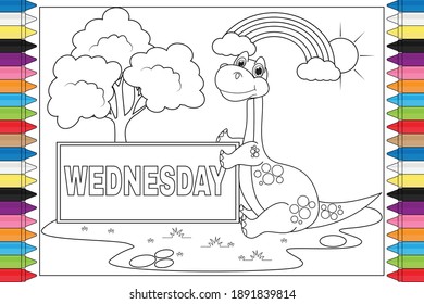 coloring name of day for kids, simple vector illustration