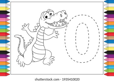 coloring number with cute crocodile animal cartoon for kids