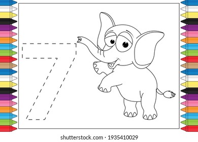 Coloring Number Cute Elephant Animal Cartoon Stock Vector (Royalty Free ...