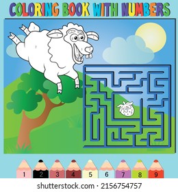 Coloring with numbers, color the sheep and go through the maze.