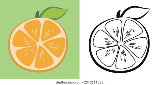 Coloring the orange fruit. Simple coloring page for kids. Fun activity for kids. Educational printable coloring worksheet. Coloring activity for children. Vector illustration.