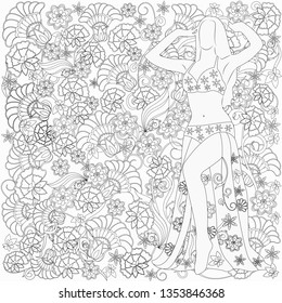 coloring with oriental dancer and flowers