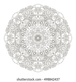 Coloring Oriental pattern. Traditional round ornament. Mandala. Snowflake. Doodle drawing