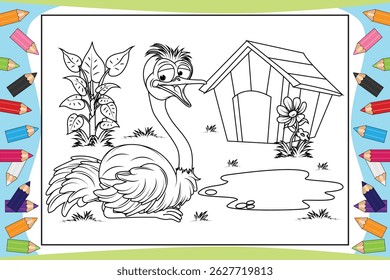 Coloring Ostrich Animal Cartoon For Kids