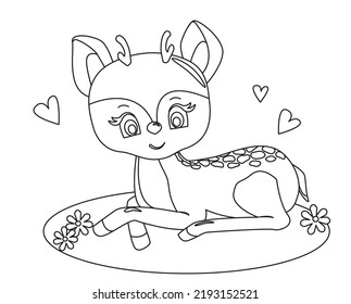 Coloring the outline of a cartoon cute little deer