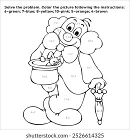 Coloring outline. Educational coloring with math problems for preschool children