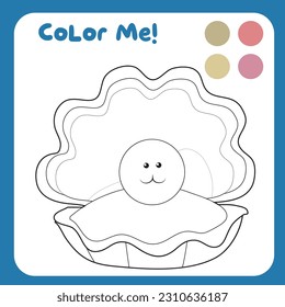 Coloring an oyster the sea animal. Coloring sea animals worksheet. Coloring activity for children. Printable educational printable coloring worksheet. Vector file.