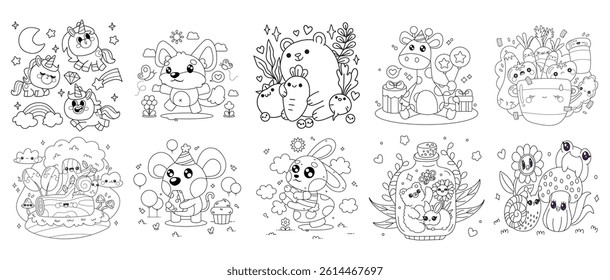Coloring page. 10 Book coloring page bundle.